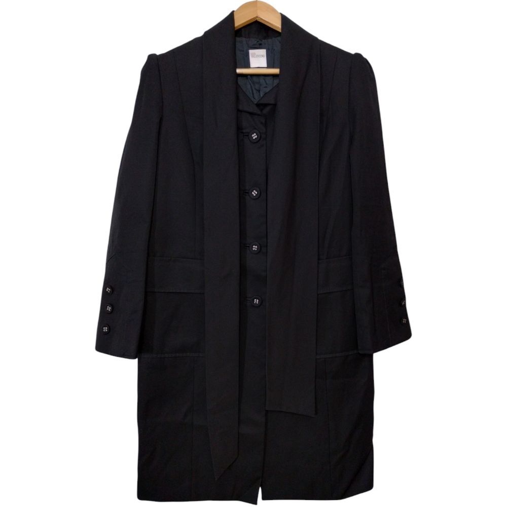 Red Valentino Women's‎ Pleated Longline Trench Coat W/ Shawl Size 10 Black Lined